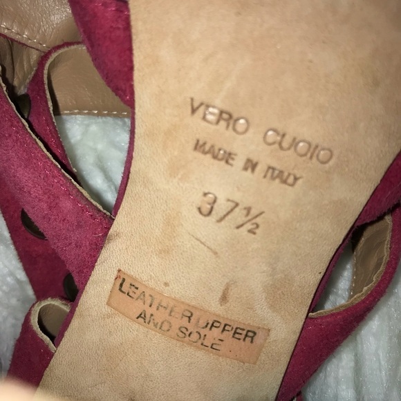 Latitude Femme Leather & Suede Studded High Heel Sandals – Burgundy – Size 7. - Picture 7 of 8